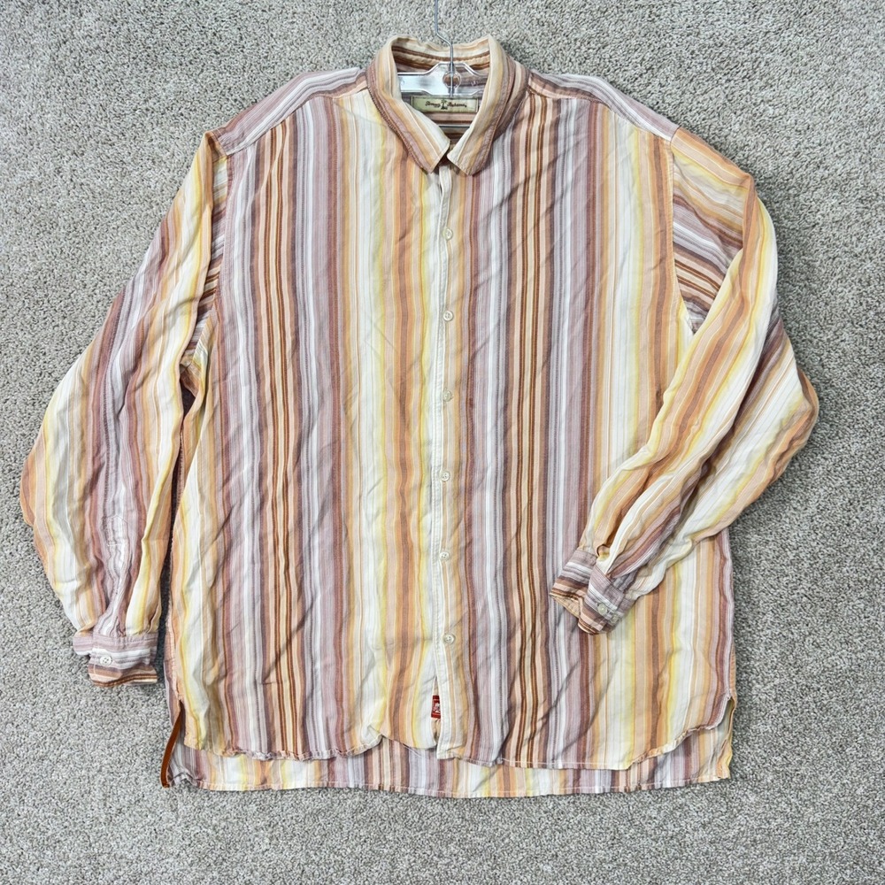 Tommy Bahama Button Down Shirt Men XL Multicolor Stripe Tencel Long Sleeve
